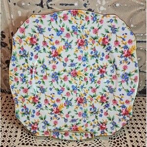 Set of 4 Royal Winton Grimwades “Old Cottage” Square Chintz Dinner Plates 10.5"